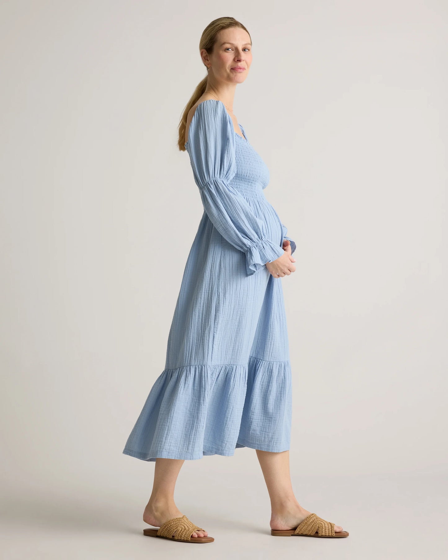100% Organic Cotton Gauze Maternity Smocked Midi Dress - XS / Wild Cherry