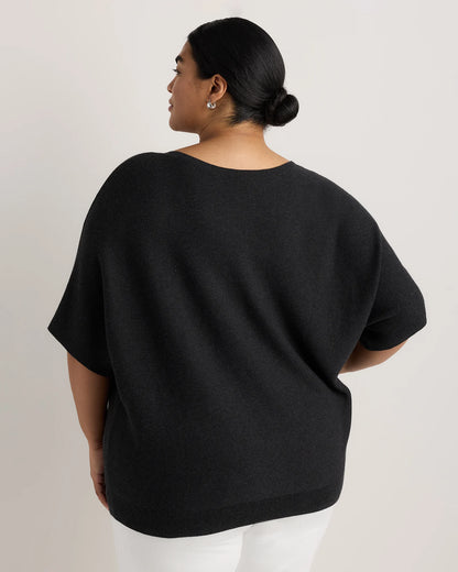 Lightweight Cotton Cashmere Link-Stitch Dolman Sweater - 1X / Orchid Blue Mini Stripe