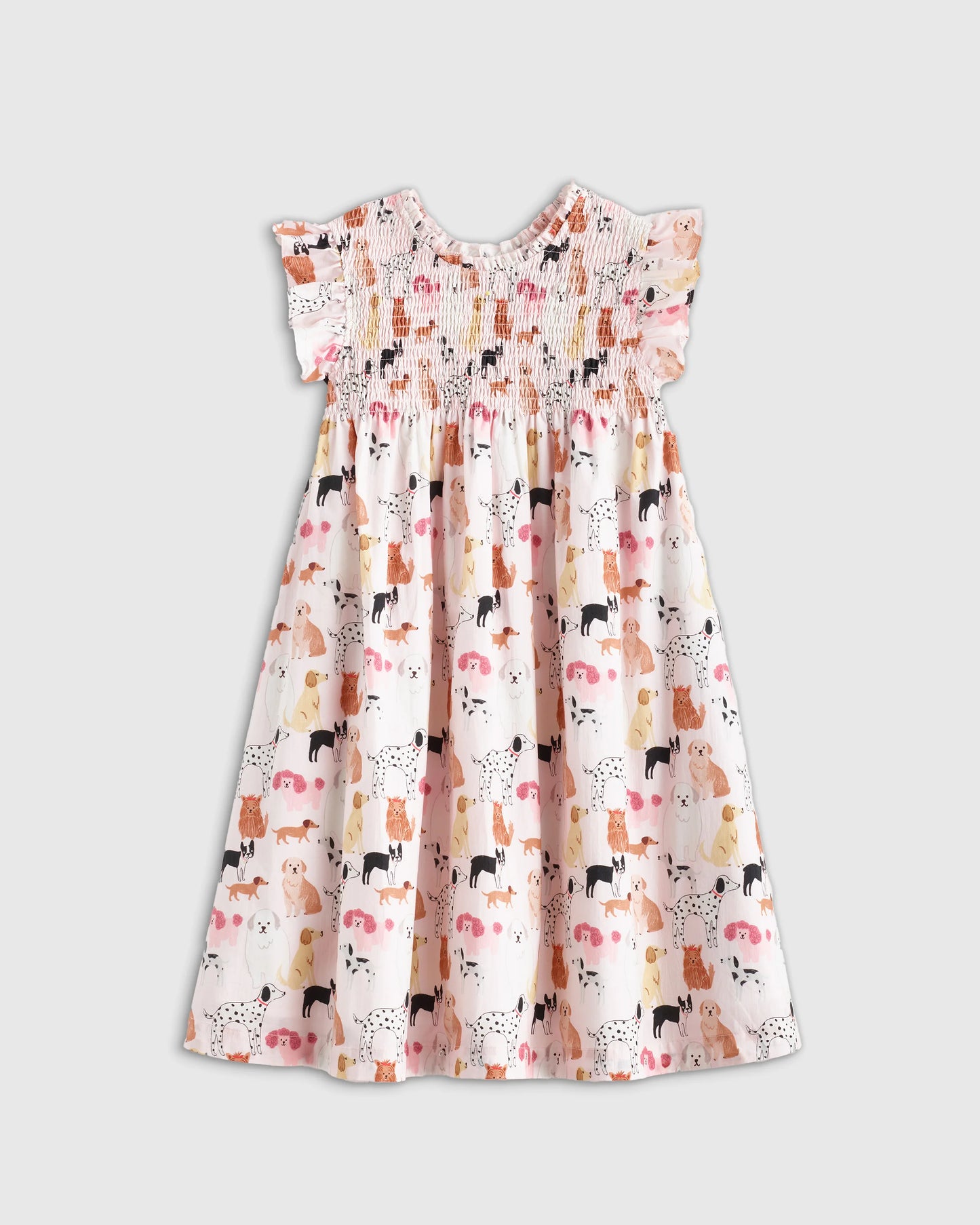100% Organic Cotton Poplin Smocked Flutter Sleeve Dress - 6 / Blue Ditsy Floral
