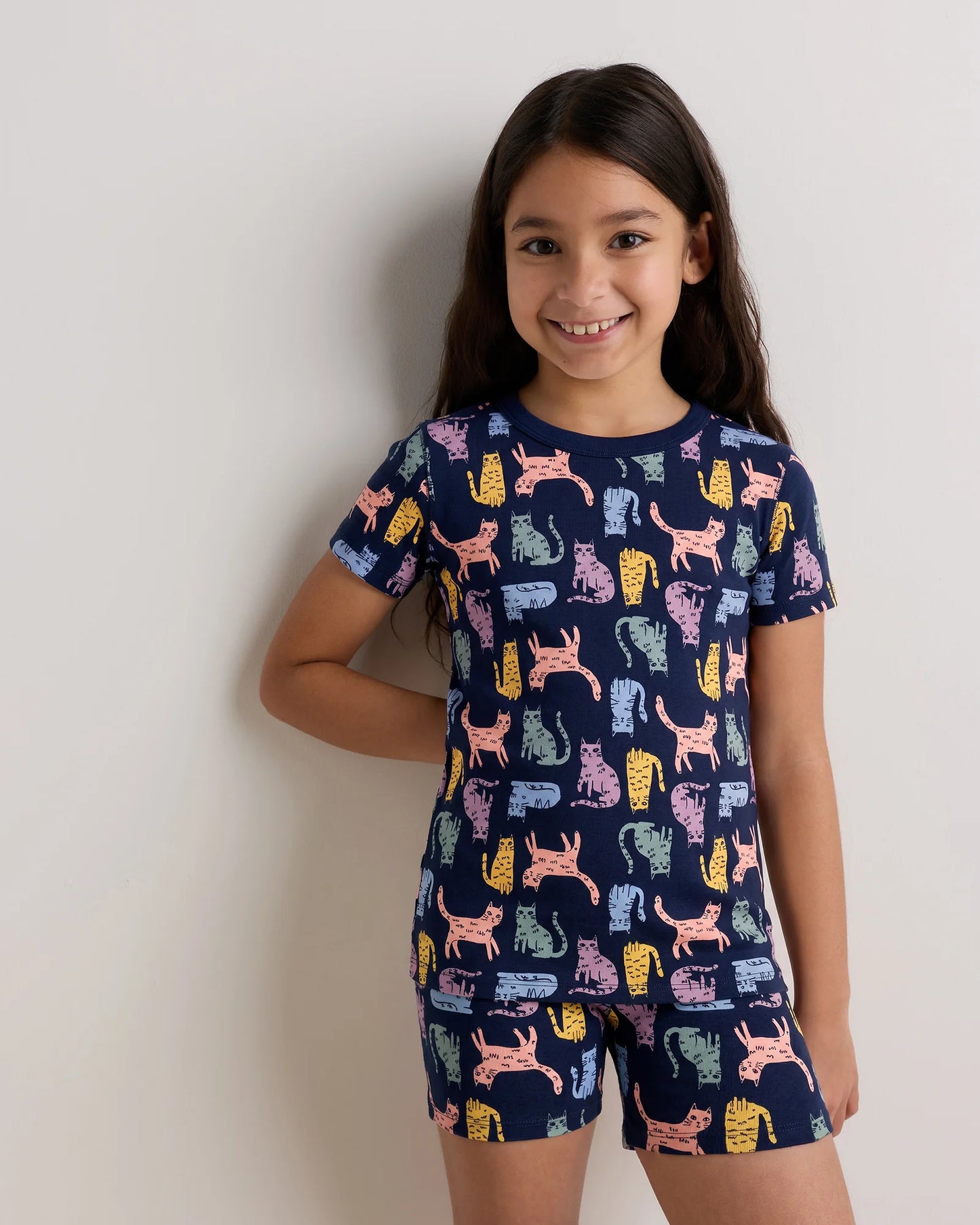 100% Organic Cotton Short Sleeve and Shorts Pajama Set - 6 / Navy Stripe