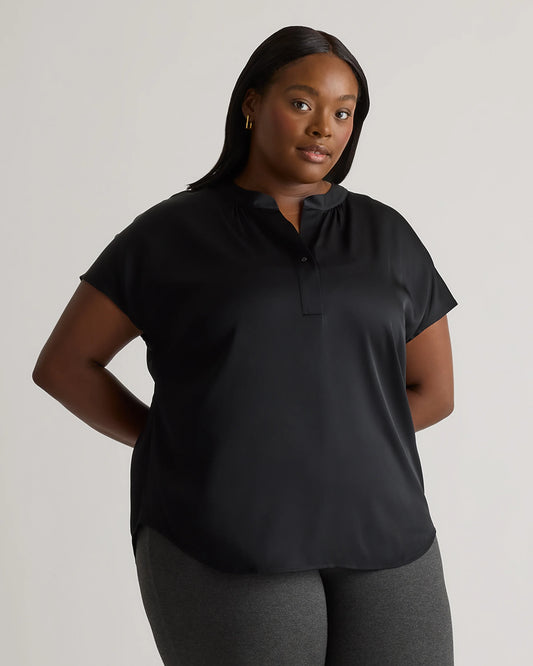 Washable Stretch Silk Dolman Sleeve Blouse - 1X / Black