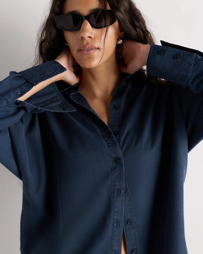 Vintage Wash Tencel Dolman Long Sleeve Shirt - XS / White