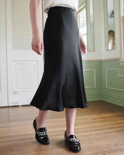 100% Washable Silk Skirt - XS / Champagne