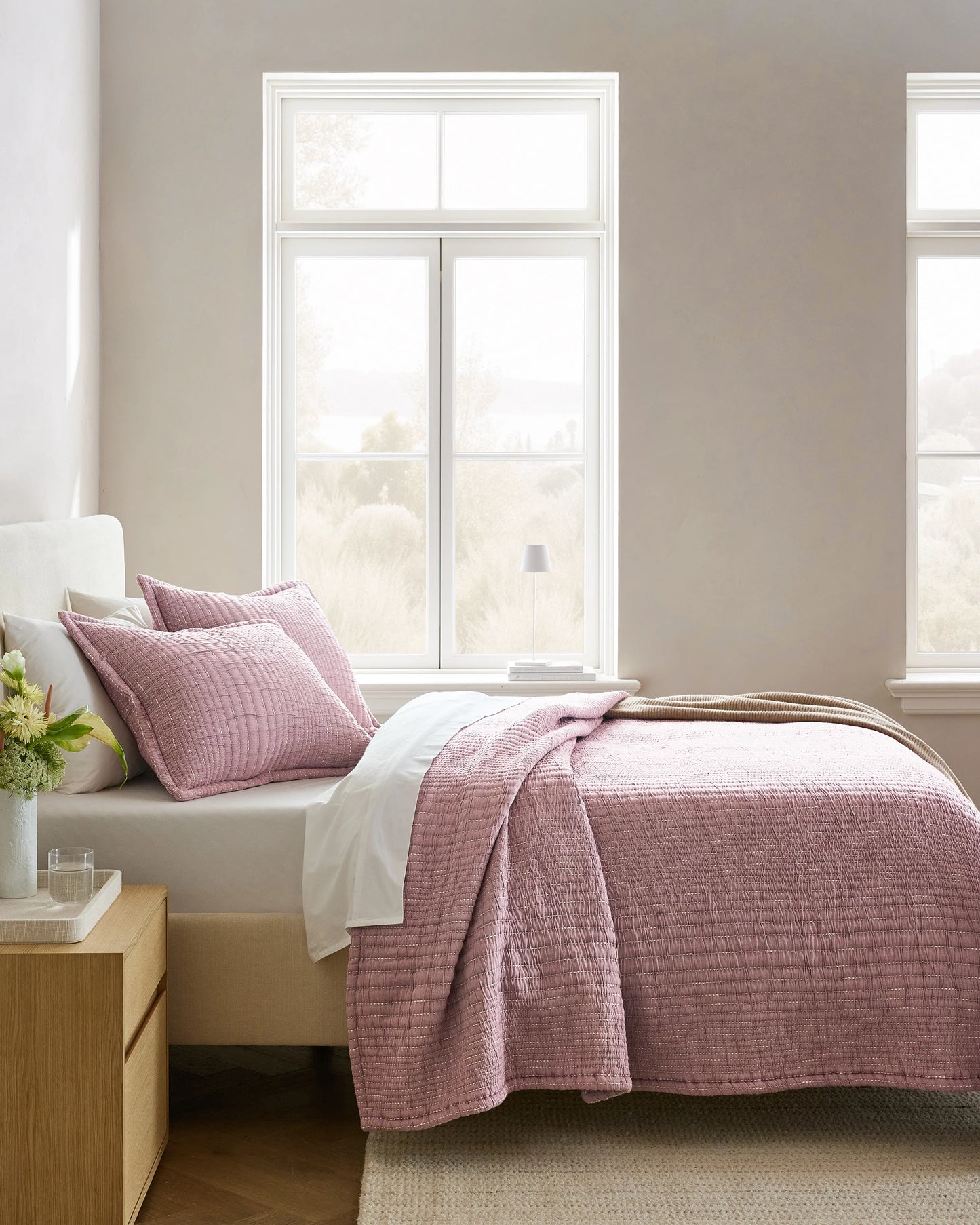 Organic Cotton Channel Stitch Coverlet Set - Twin / Coral Pink