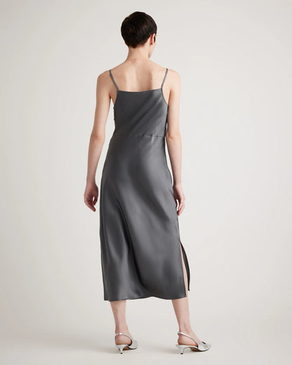 100% Washable Silk Cowl Neck Slip Dress - XS / Lava Smoke