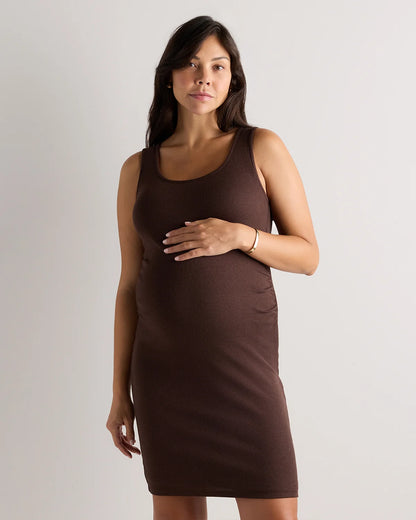 Bamboo Rib Maternity Sleeveless Mini Dress - XS / Black