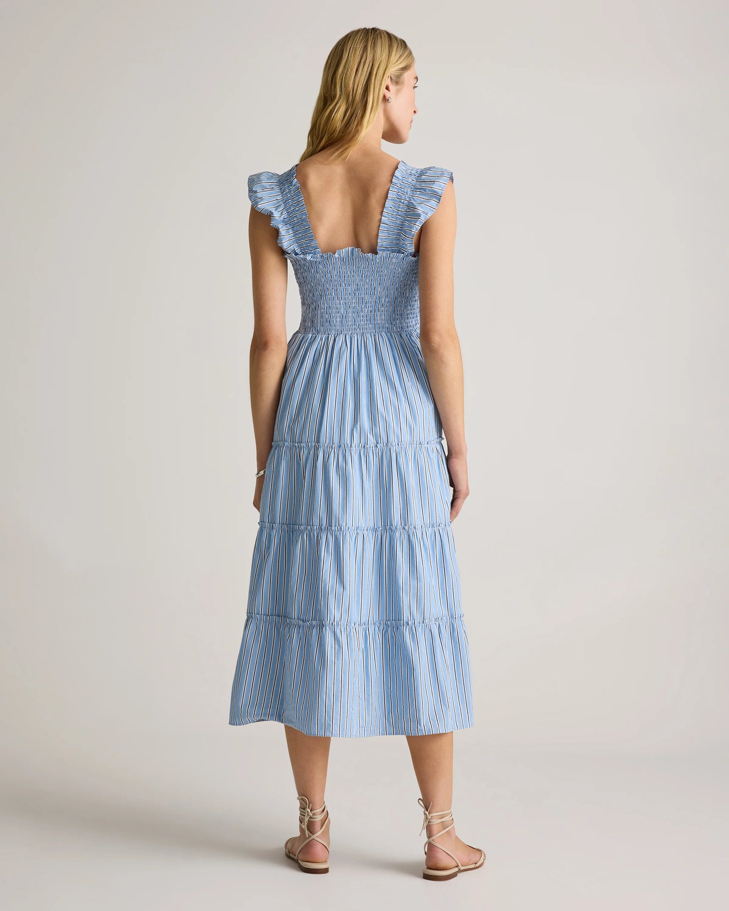 100% Organic Cotton Poplin Smocked Midi Dress - XS / Riviera Blue Heirloom Floral