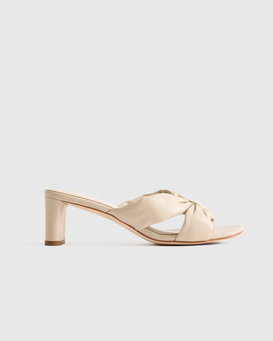 Italian Leather Twist Mid Heel Mule - 5 / Almond