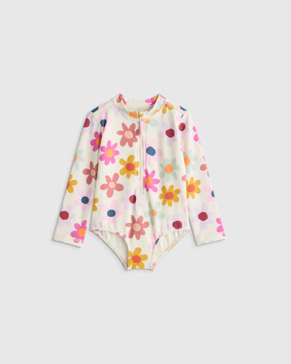 Long Sleeve Zip-Up Swimsuit - 2T / Happy Floral