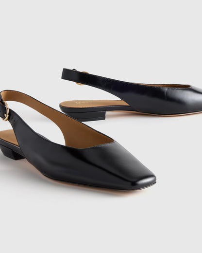 Italian Leather Slingback Flat - 5 / Bone