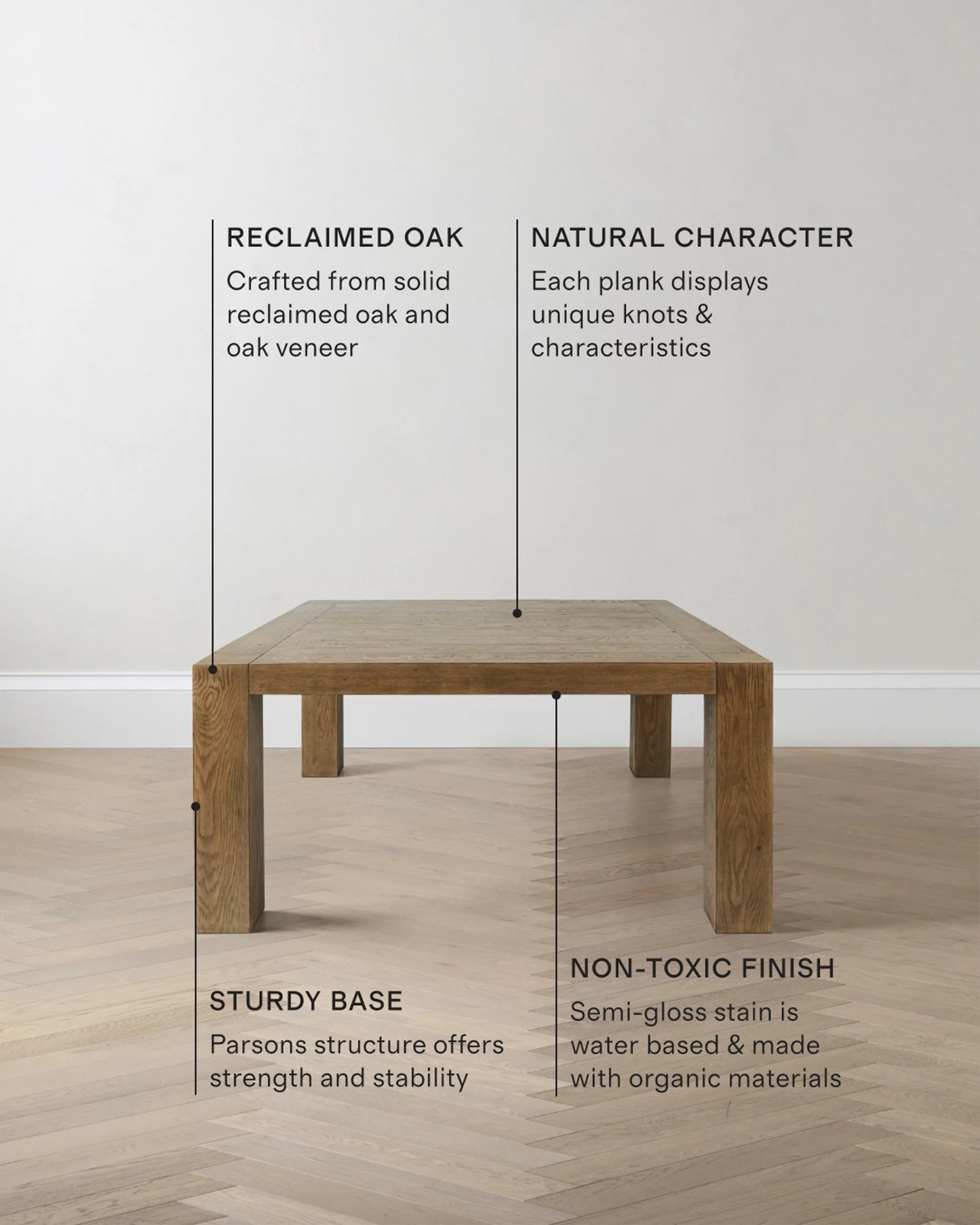 Reclaimed Oak Parsons Square Dining Table - One Size / Cafe Brown
