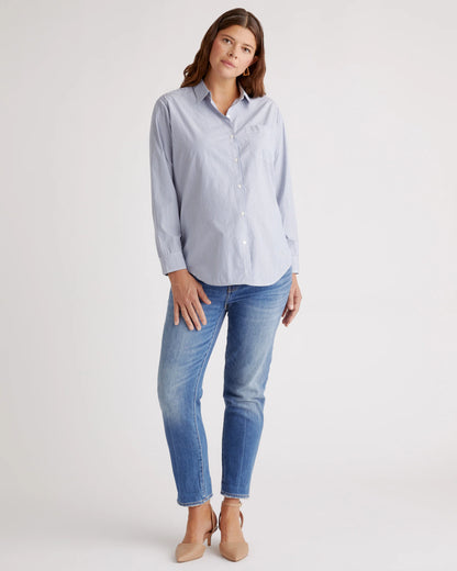 100% Organic Cotton Poplin Maternity Long Sleeve Shirt - XS / Classic White