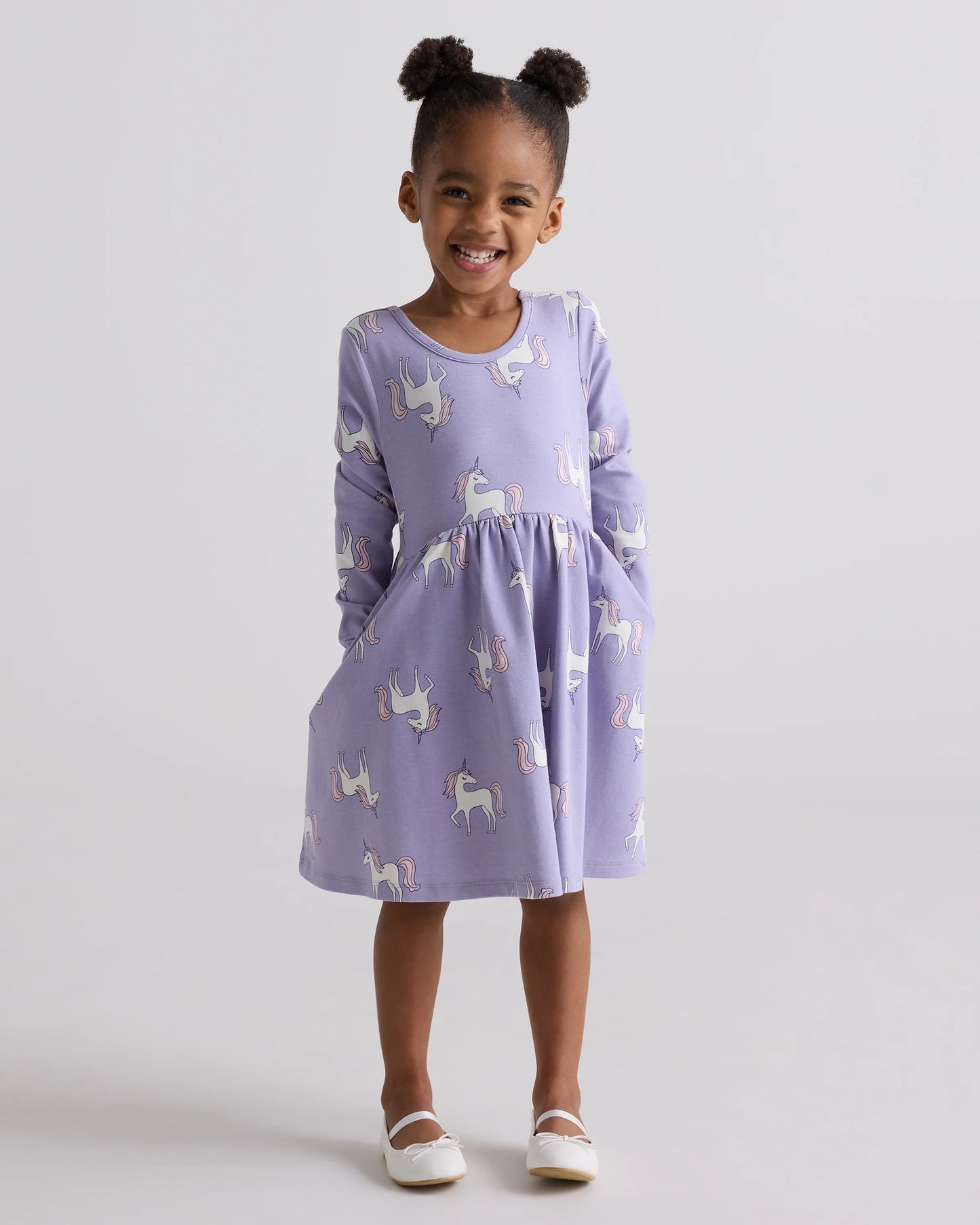 Organic Cotton Long Sleeve Skater Dress - 2T / Red Poppy Garden