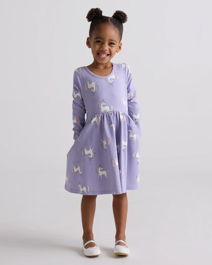 Organic Cotton Long Sleeve Skater Dress - 2T / Red Poppy Garden