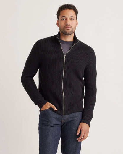 Mongolian Cashmere Fisherman Full Zip Sweater - S / Teak