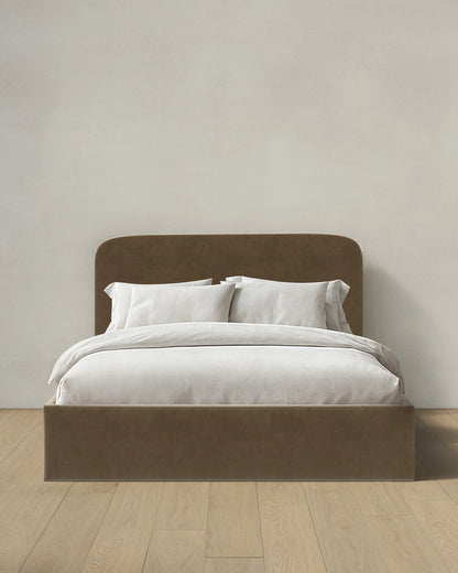 Curved Bed in Performance Velvet - Full / Walnut