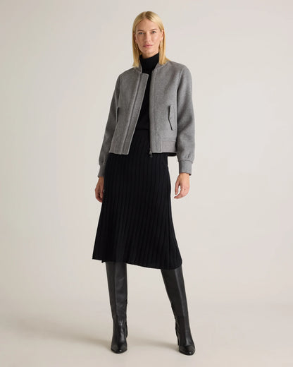 Double-Faced Merino Wool Bomber Jacket - XS / Black