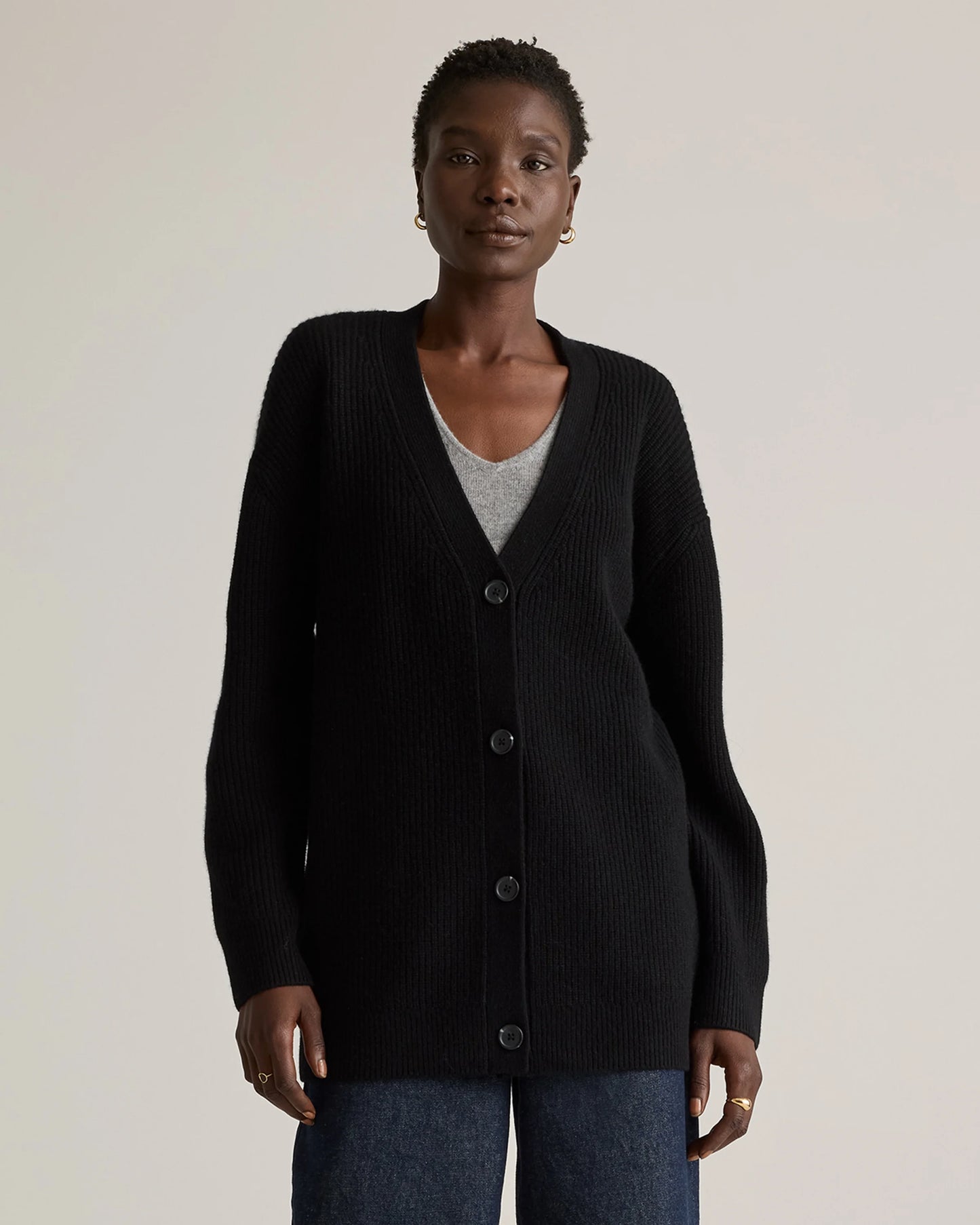 Mongolian Cashmere Oversized Boyfriend Cardigan Sweater - XS / Brown