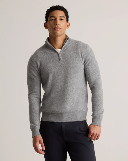 Mongolian Cashmere Quarter Zip Sweater - S / Olive Twist