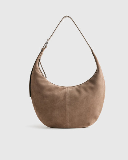 Italian Suede Crescent Shoulder Bag - One Size / Whiskey
