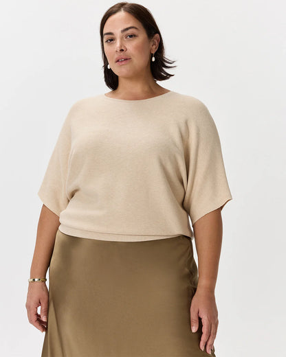 Lightweight Cotton Cashmere Link-Stitch Dolman Sweater - 1X / Orchid Blue Mini Stripe