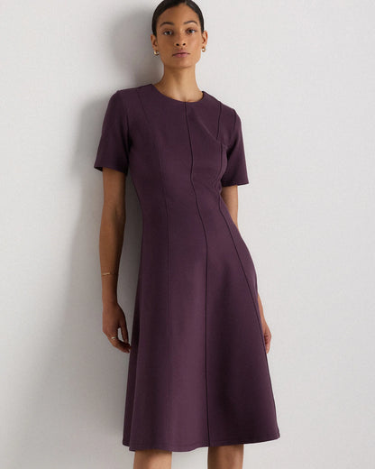 Ultra-Stretch Ponte Short Sleeve Midi Dress - XS / Ruby Red