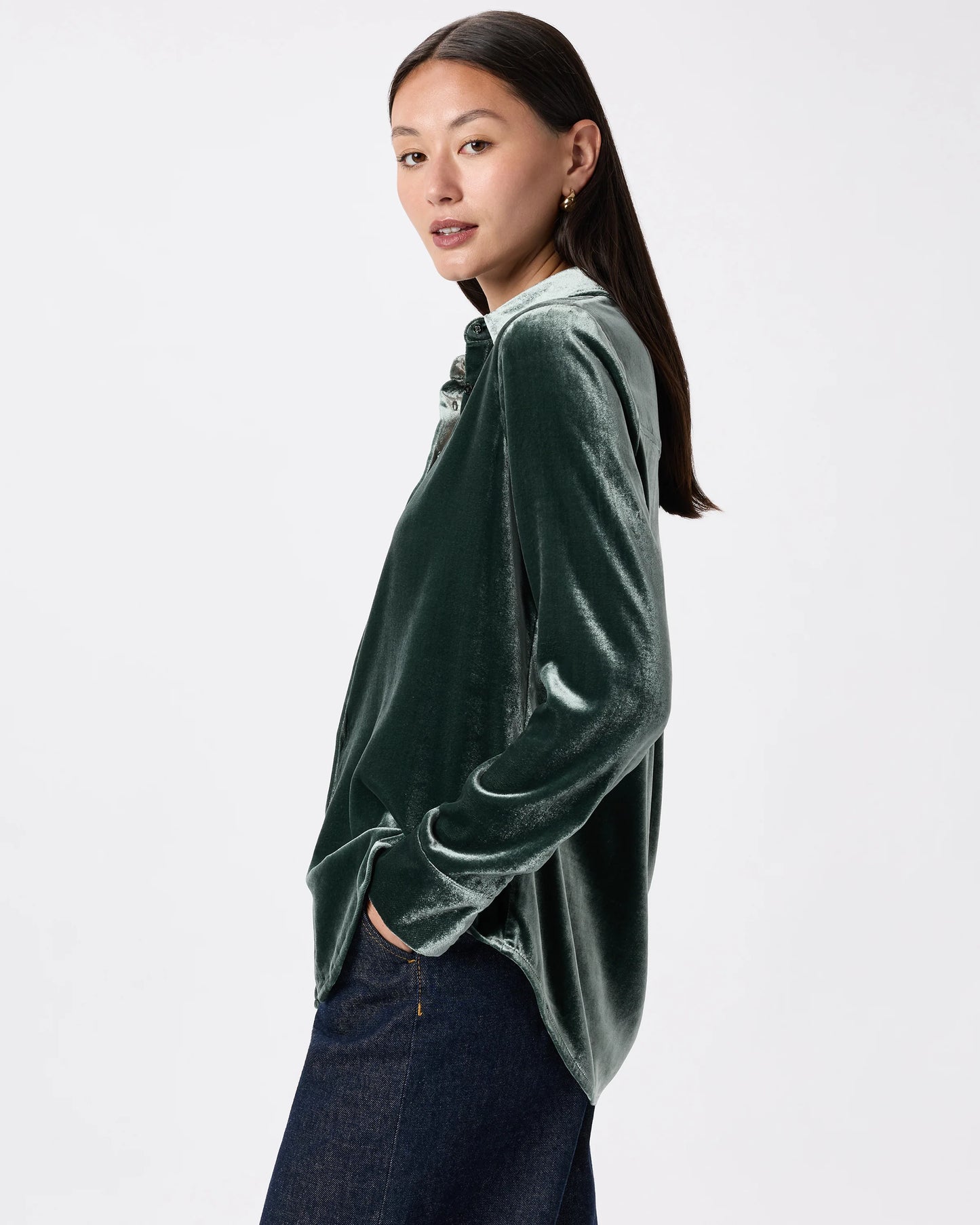 Stretch Silk Velvet Long Sleeve Shirt - XS / Dogwood