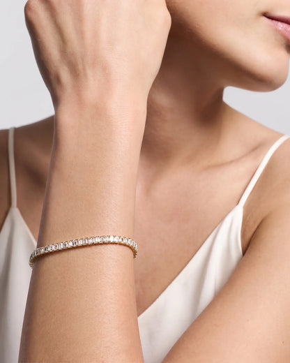 14K Gold Lab Grown Diamond North-South Emerald Tennis Bracelet - 10ctw - 6.5" / Yellow Gold