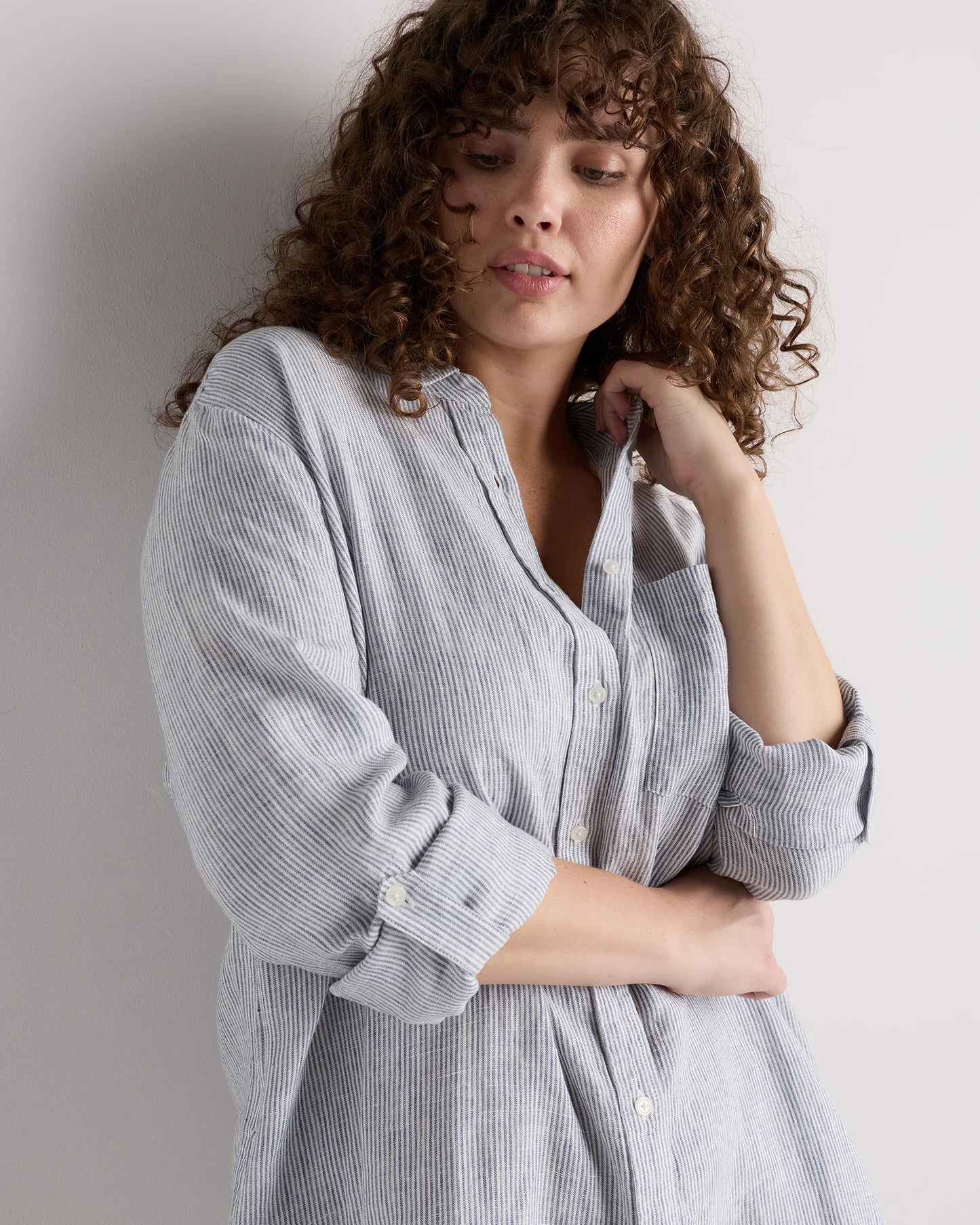 100% European Linen Shirt Dress - 1X / Black
