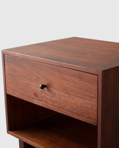Solid Wood Platform 1-Drawer Nightstand - One Size / Walnut Brown