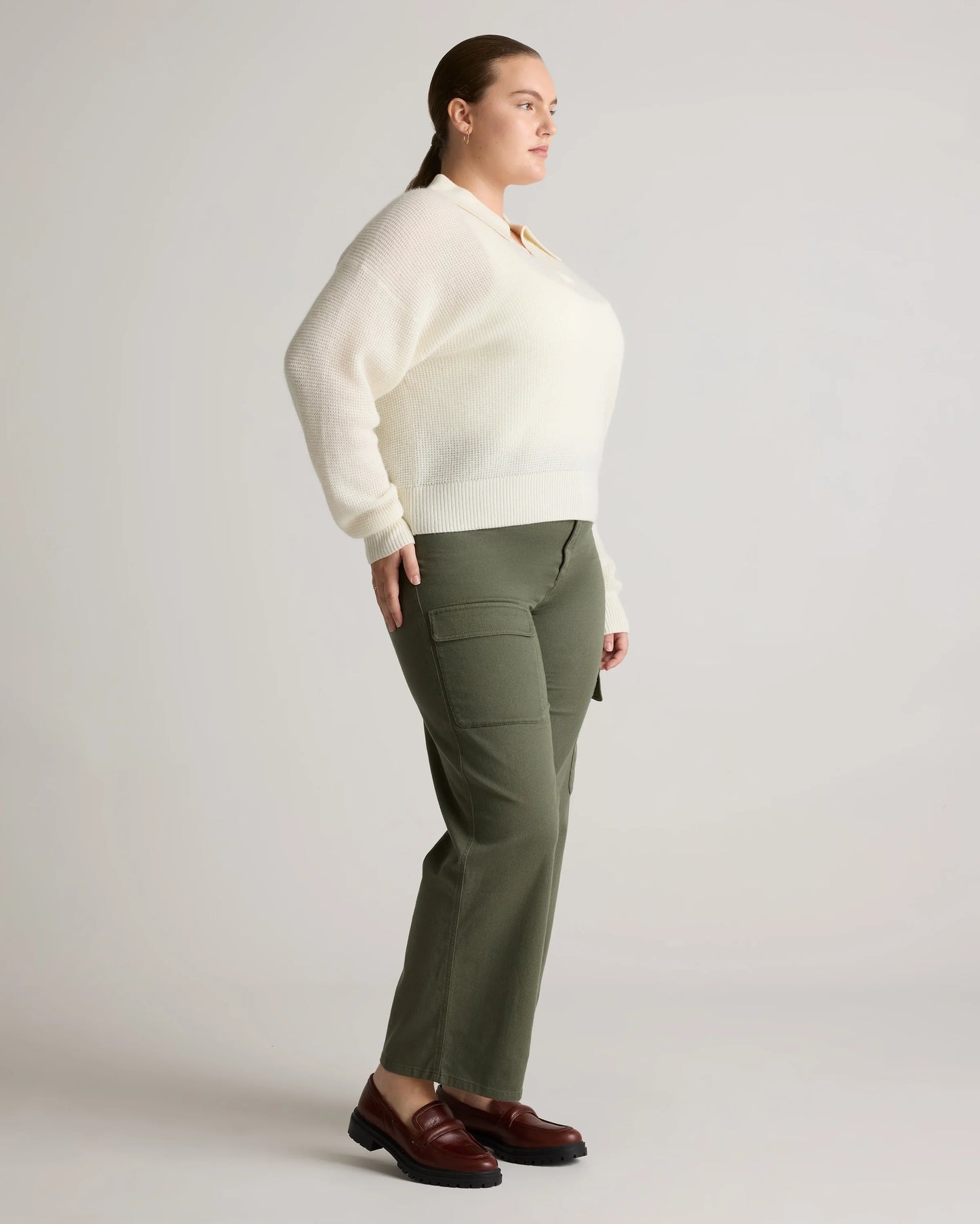 Baby Alpaca-Wool Waffle Stitch Polo Sweater - XS / Ivory