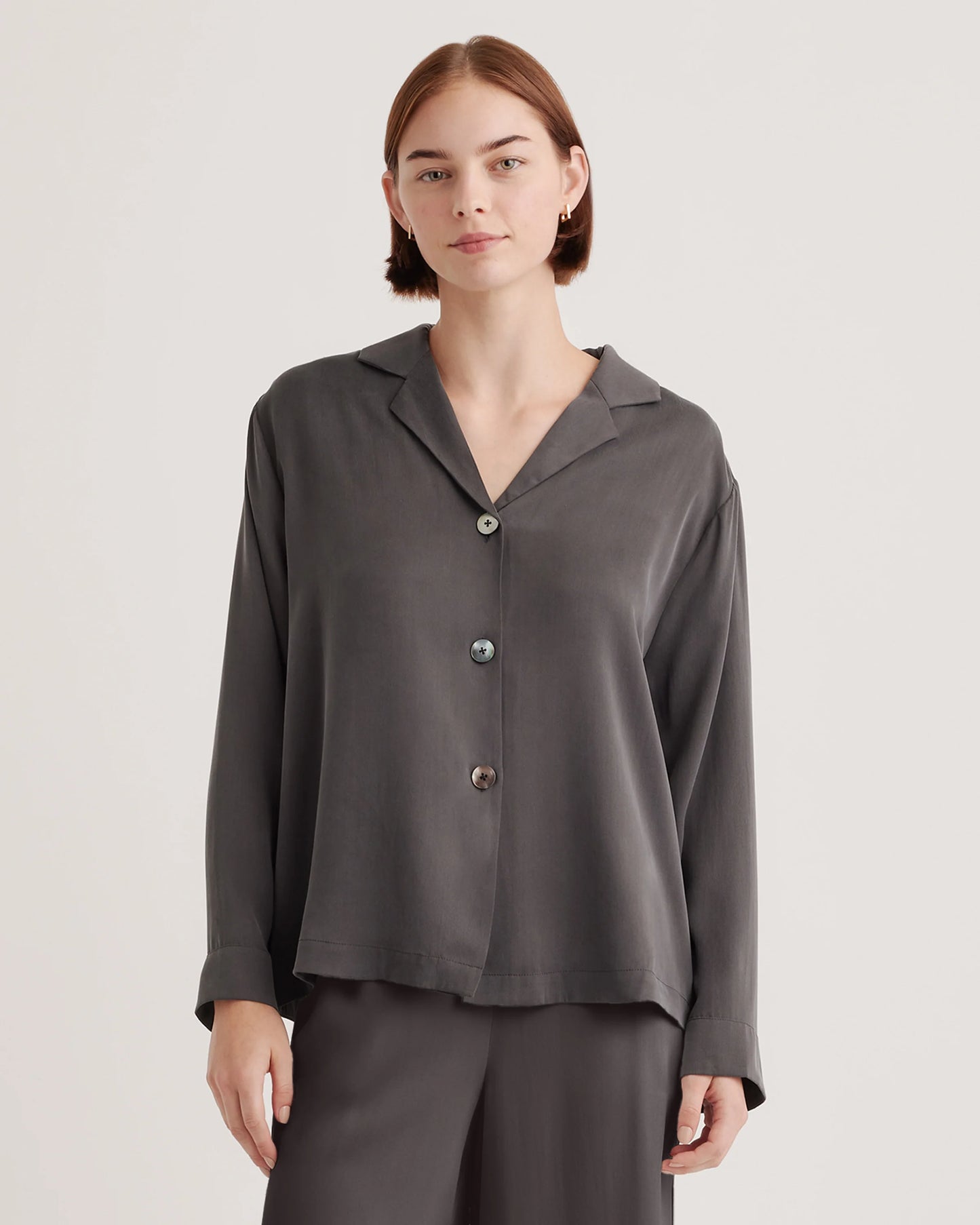 100% Washable Silk Pajama Long Sleeve Top - XS / Black