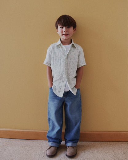 100% European Linen Printed Short Sleeve Shirt - 2T / Multi Palm