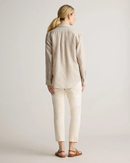 100% European Linen Maternity Long Sleeve Shirt - XS / Blue Pinstripe