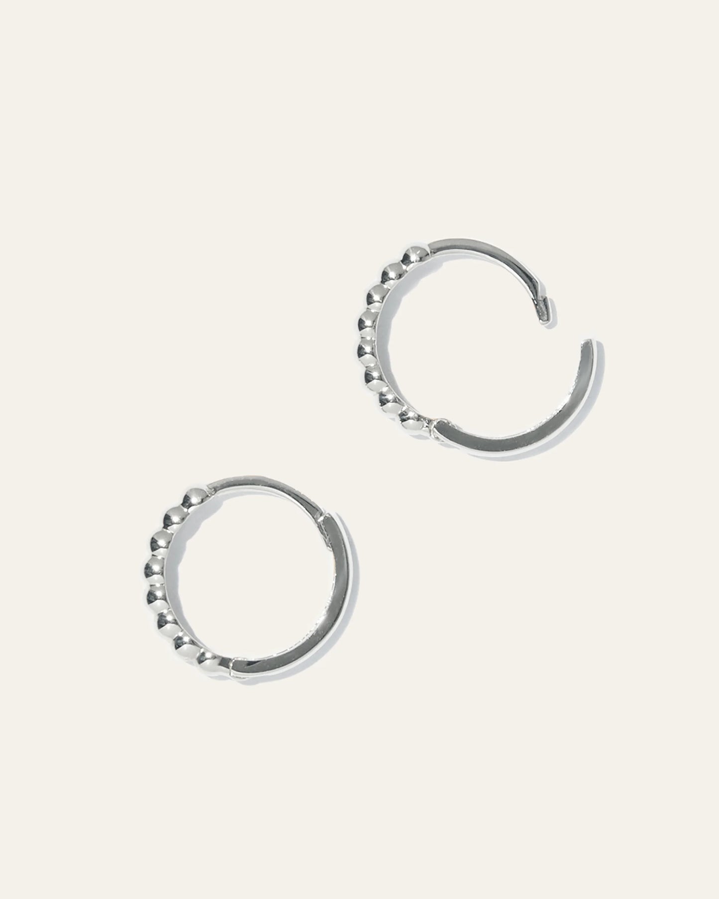 14K Gold Beaded Hoops - One Size / White Gold