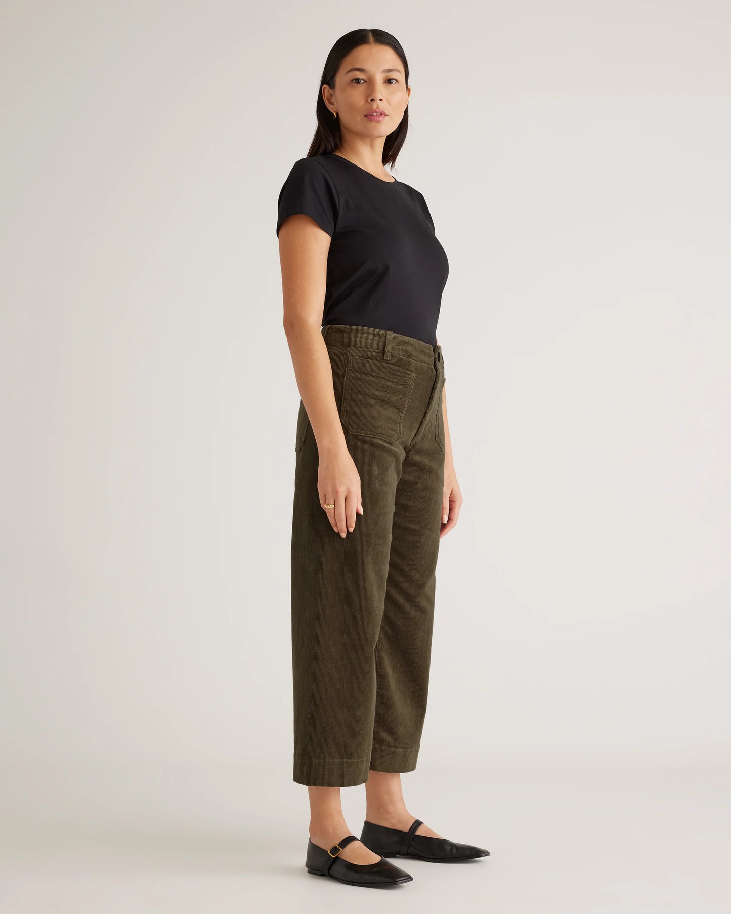 Organic Stretch Corduroy Cropped Wide Leg Pants - 0 / Black