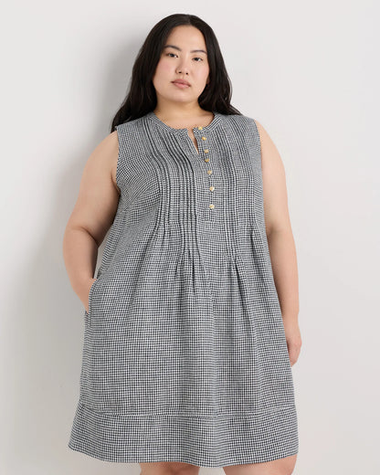 100% European Linen Sleeveless Swing Dress - 1X / Bayberry Olive