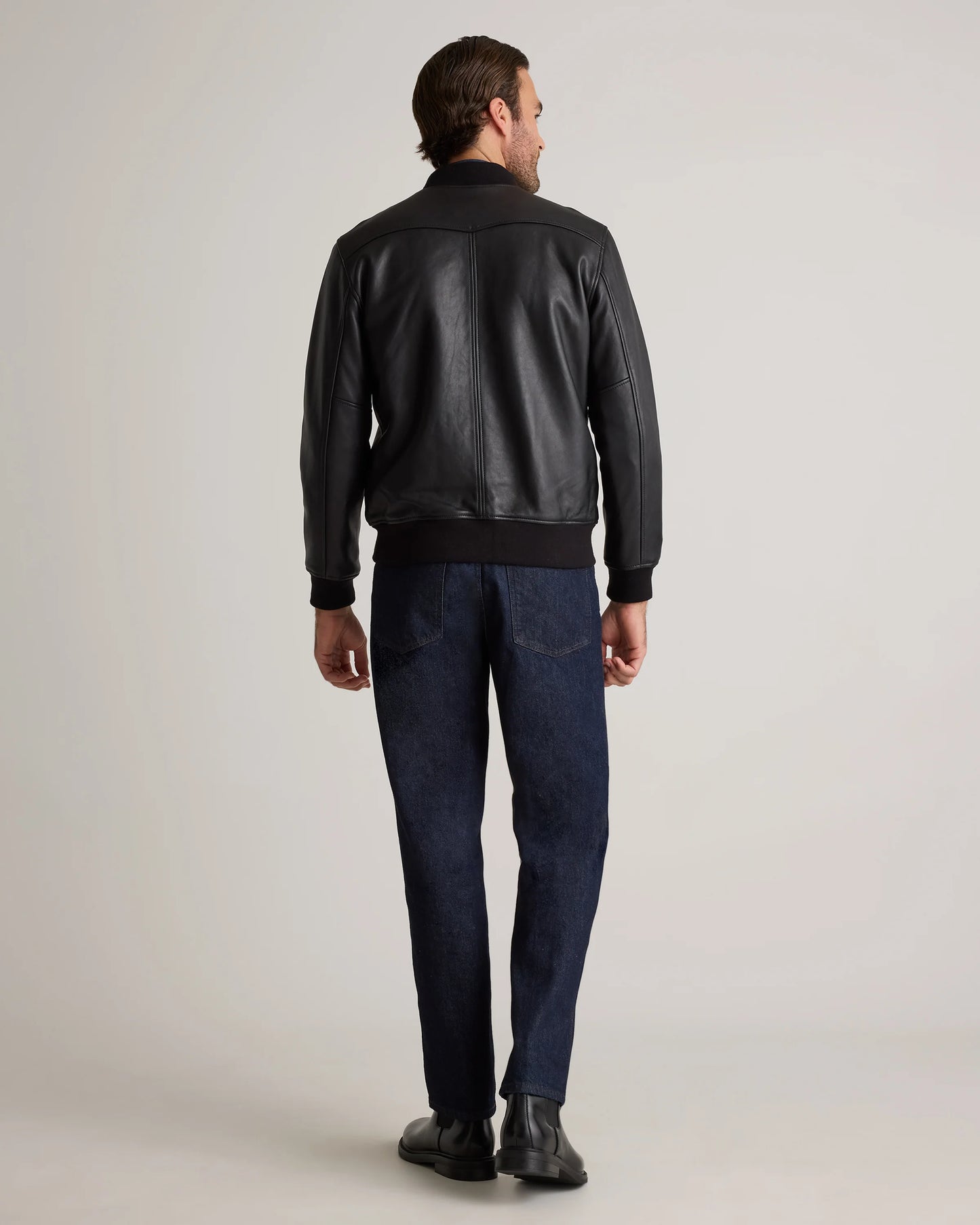 100% Washed Leather Bomber Jacket - S / Black