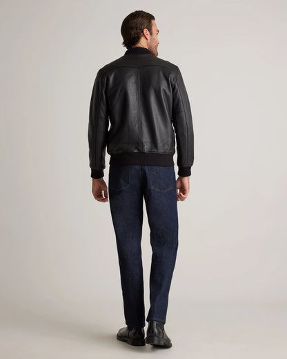 100% Washed Leather Bomber Jacket - S / Black