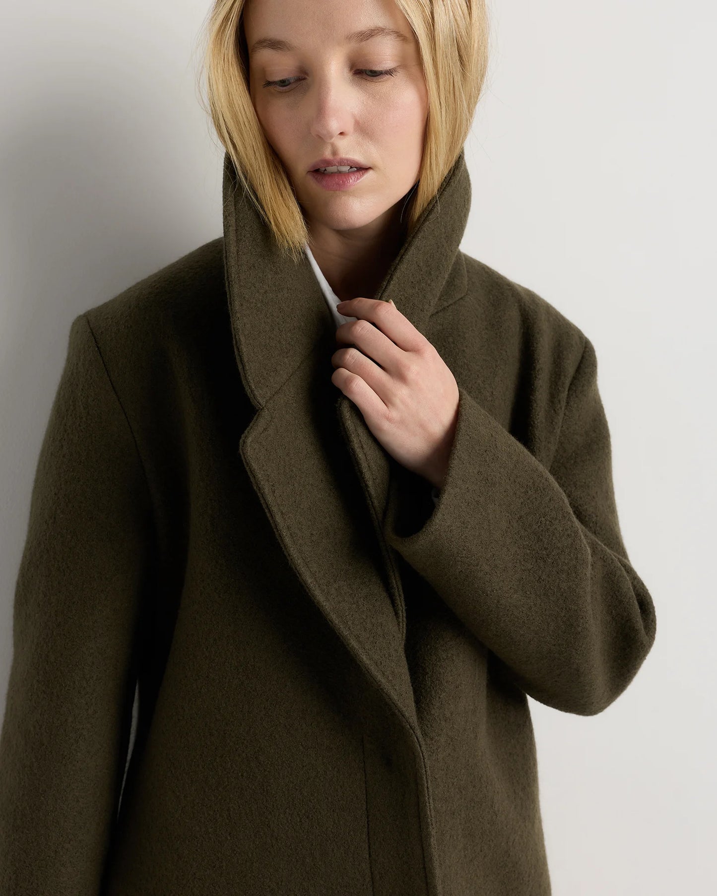 100% Merino Wool Shawl Collar Long Coat - XS / Heather Bone