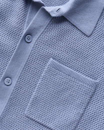 100% Organic Cotton Mesh-Stitch Button-Up Sweater Polo - XS / Speckled Beige