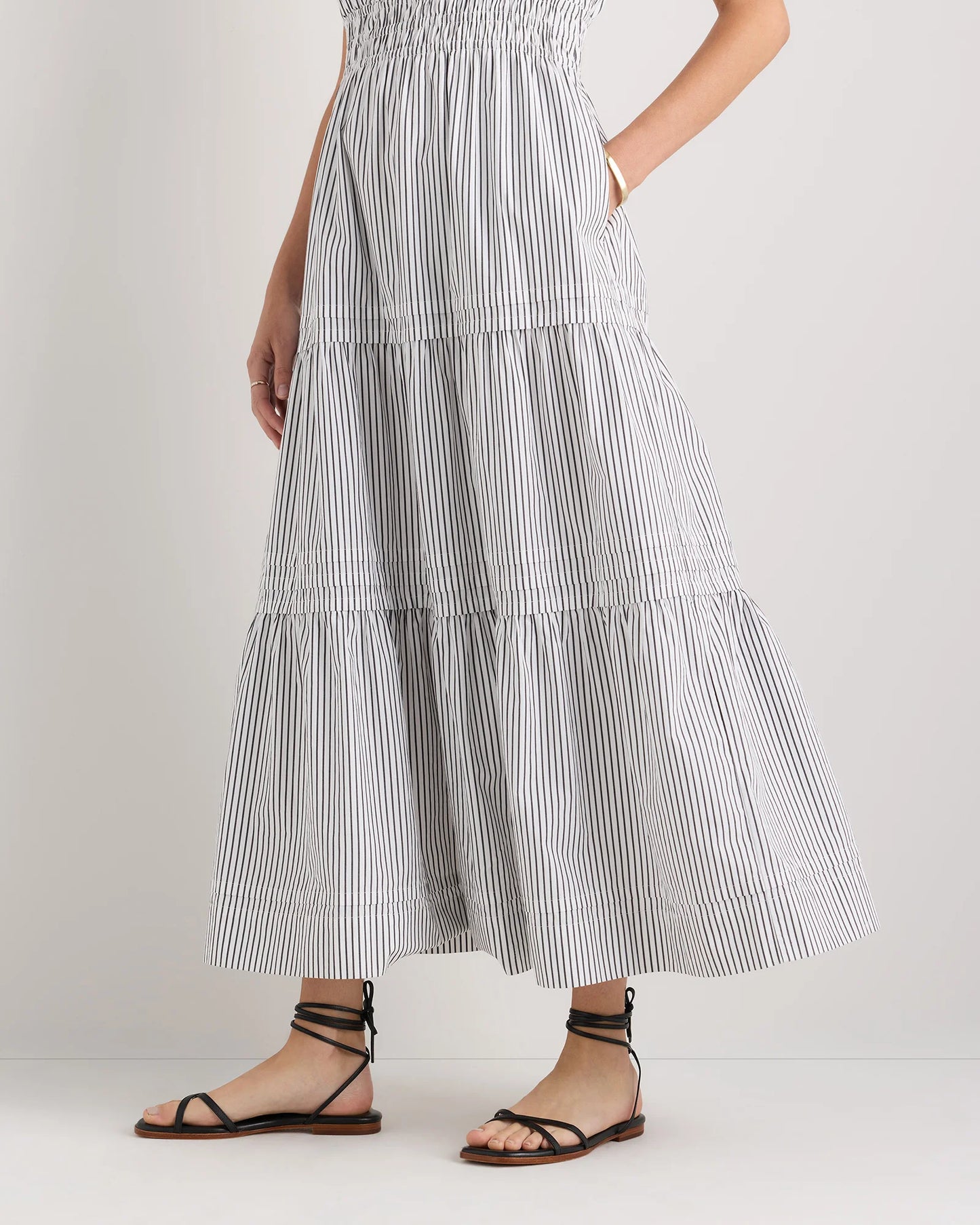 100% Organic Cotton Poplin Tiered Maxi Dress - XS / Riviera Blue Heirloom Floral
