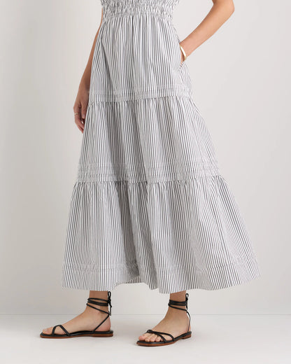 100% Organic Cotton Poplin Tiered Maxi Dress - XS / Riviera Blue Heirloom Floral