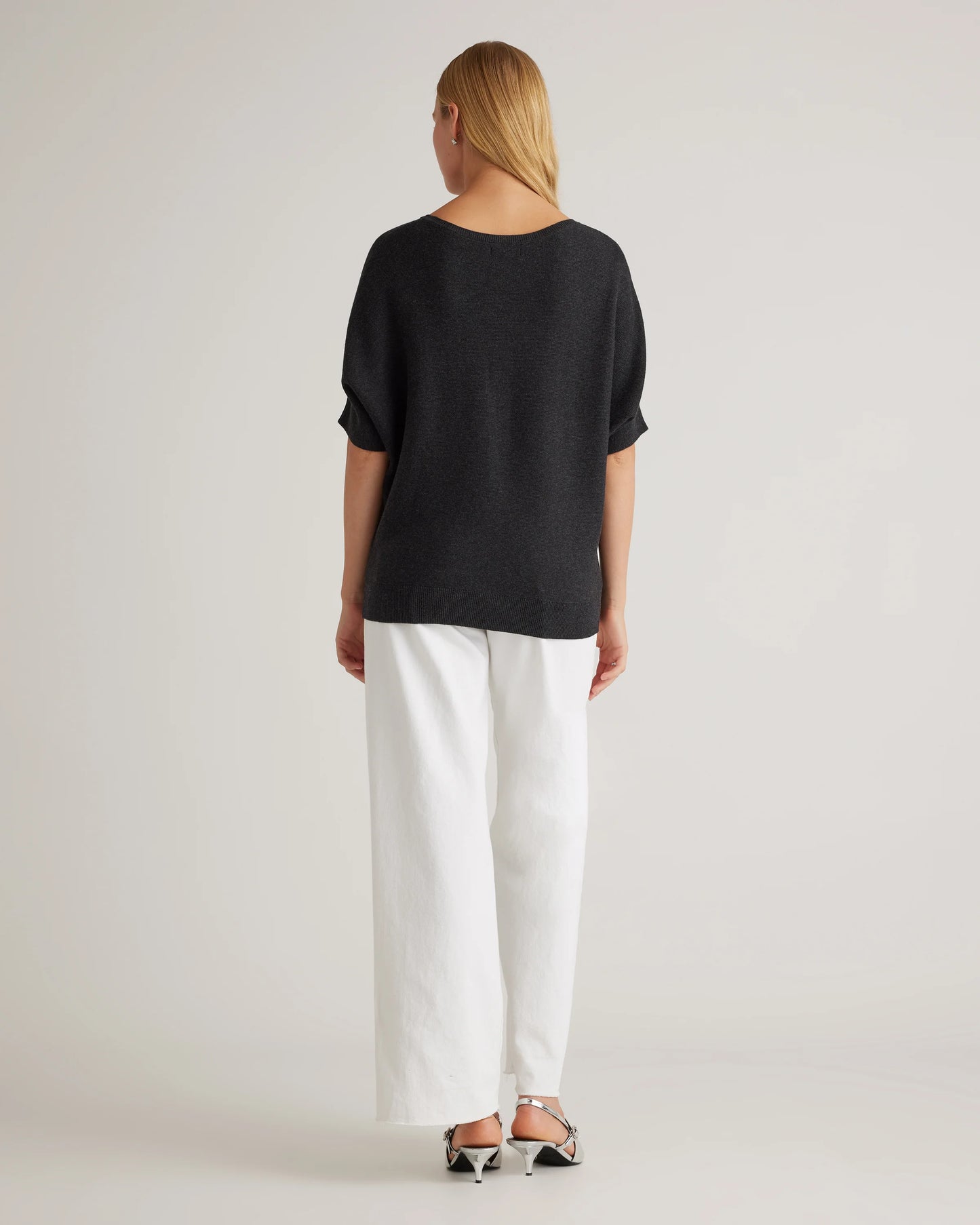 Lightweight Cotton Cashmere Link-Stitch Dolman Sweater - XS / Sugar Stone