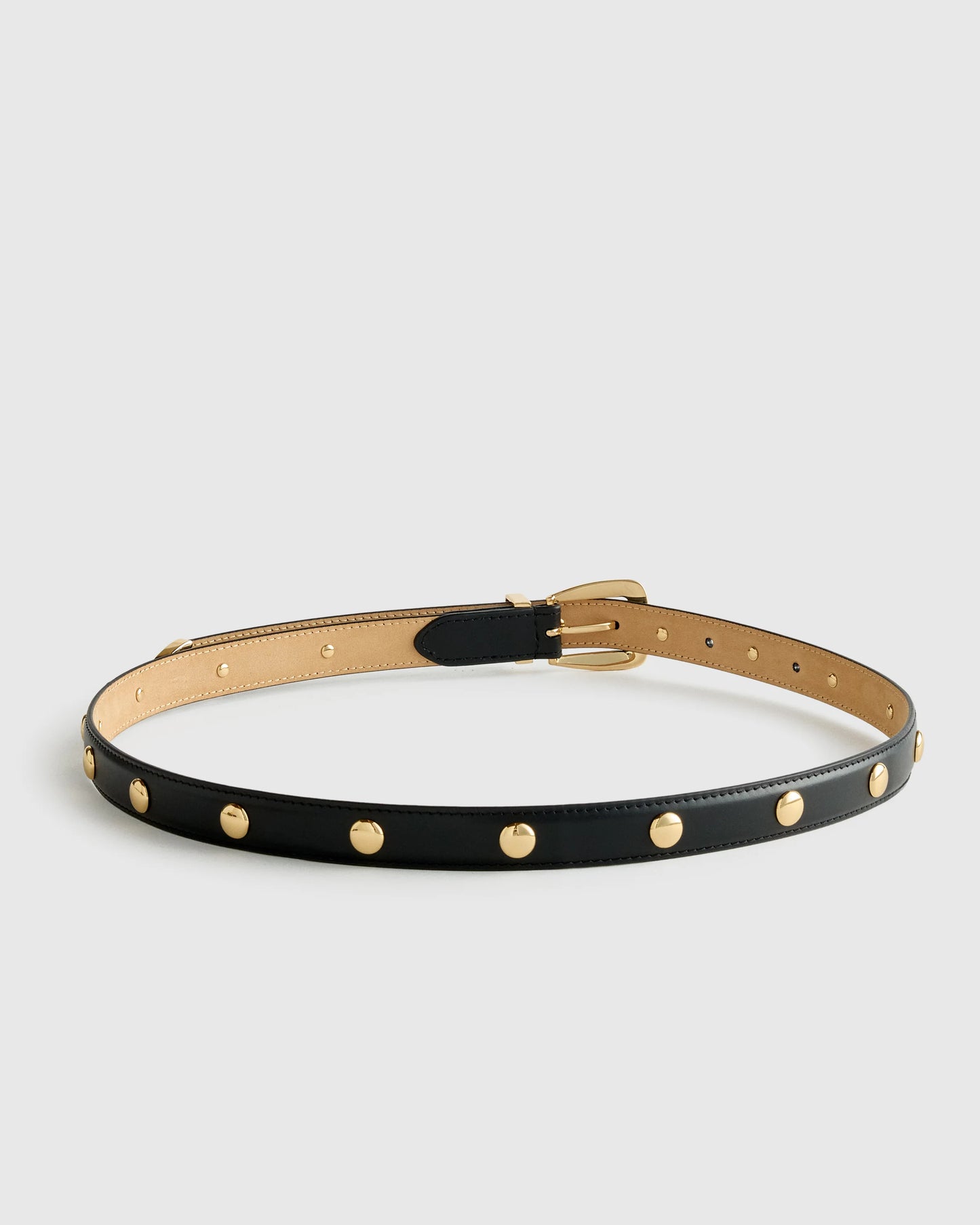 Alyssa European Leather Studded Skinny Belt - XS / Black/Silver