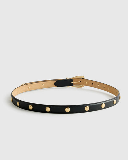 Alyssa European Leather Studded Skinny Belt - XS / Black/Silver