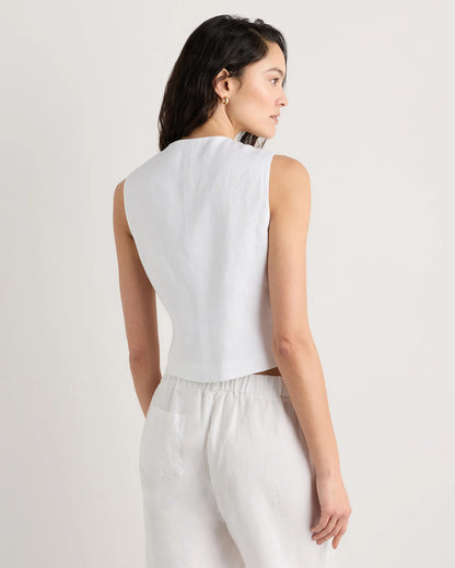 100% European Linen Vest - XS / Blue Pinstripe
