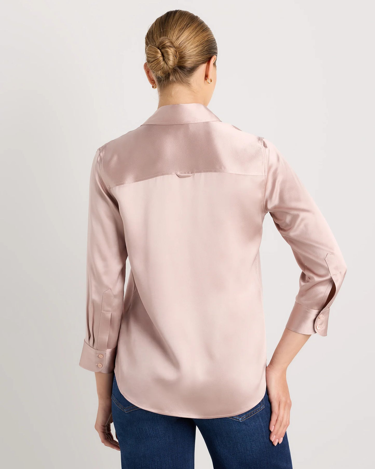100% Washable Silk Three-Quarter Sleeve Shirt - XS / Vintage Pink