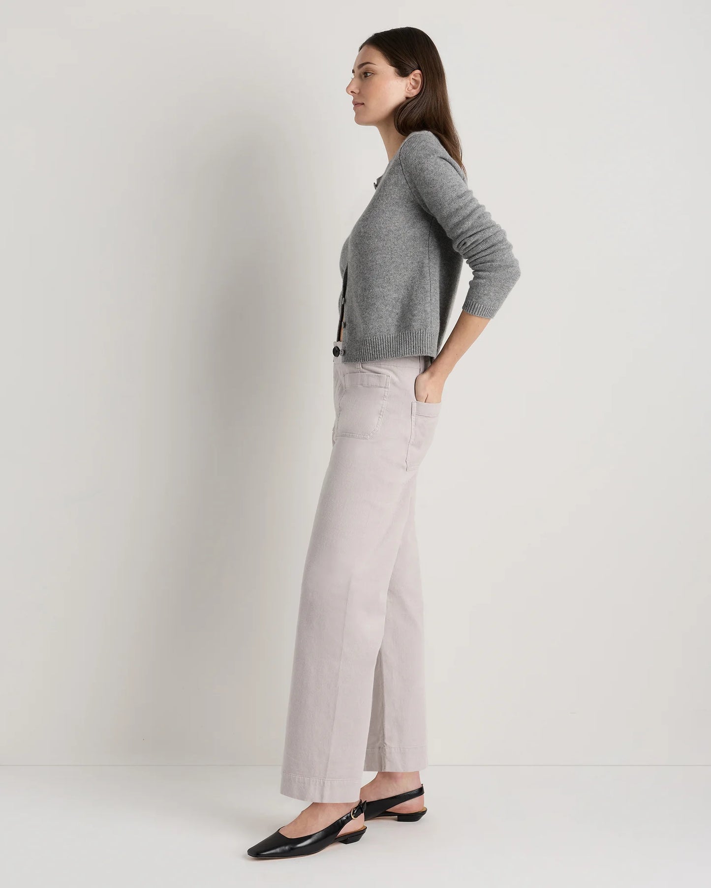 Organic Stretch Corduroy Cropped Wide Leg Pants - 0 / Black