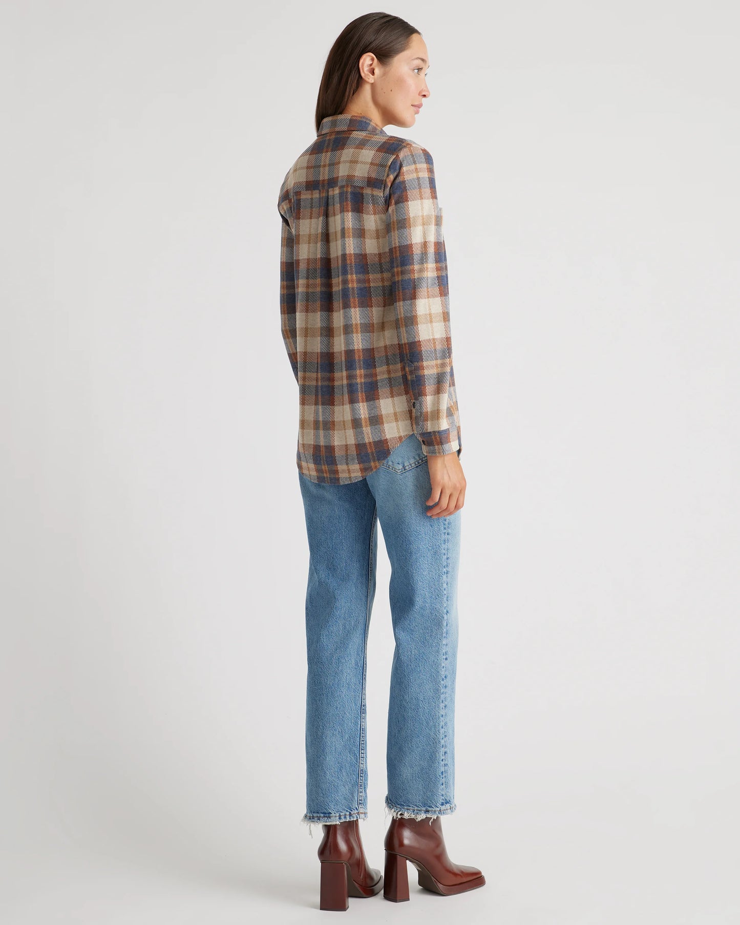 Stretch Sweater Fleece Shirt - XS / Navy/Red/Yellow Check